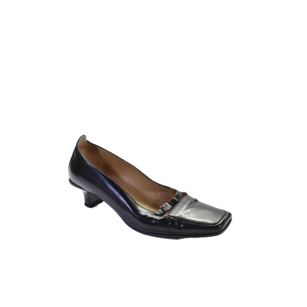 Gucci Women's Square Toe Leather Slip-On Pumps Shoes Black Size 38.5